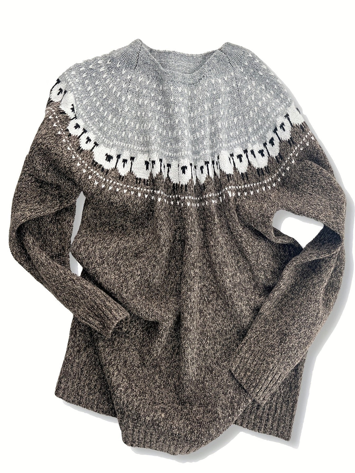 Damski sweter z dzianiny w żakardowy wzór owiec-Sweaters for Women-Olave