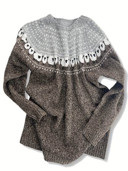 Damski sweter z dzianiny w żakardowy wzór owiec-Sweaters for Women-Olave