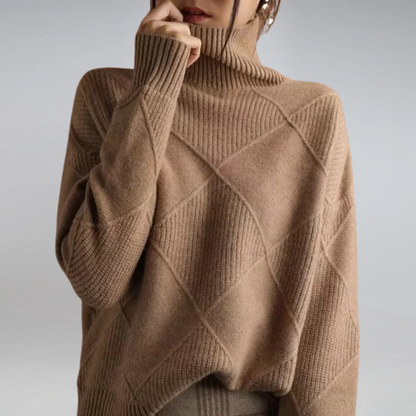 Damski sweter z dzianiny we wzór rombów-Sweaters for Women-Olave