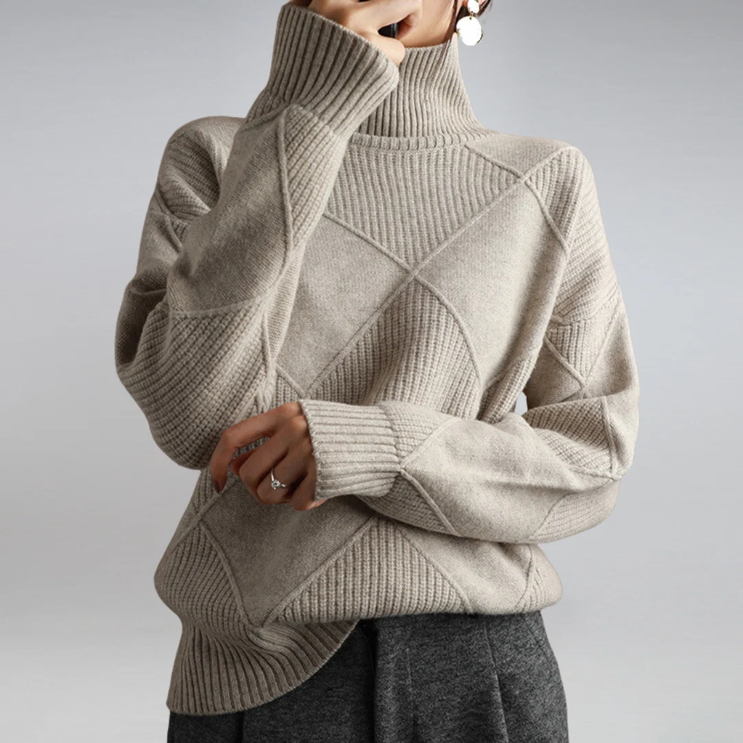 Damski sweter z dzianiny we wzór rombów-Sweaters for Women-Olave