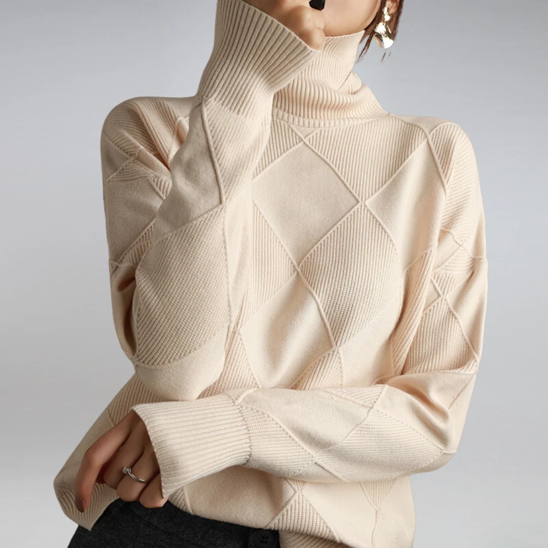 Damski sweter z dzianiny we wzór rombów-Sweaters for Women-Olave