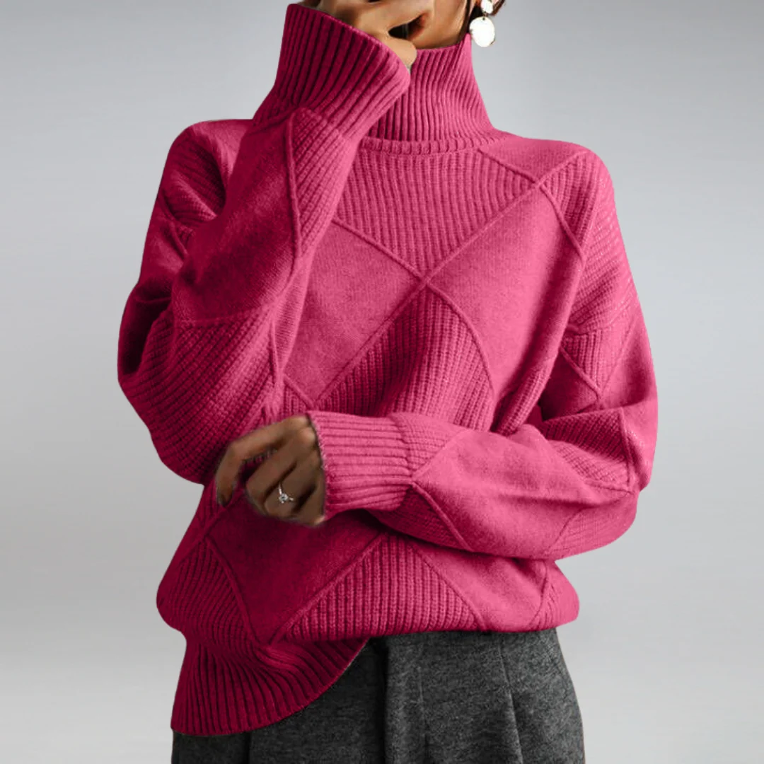 Damski sweter z dzianiny we wzór rombów-Sweaters for Women-Olave