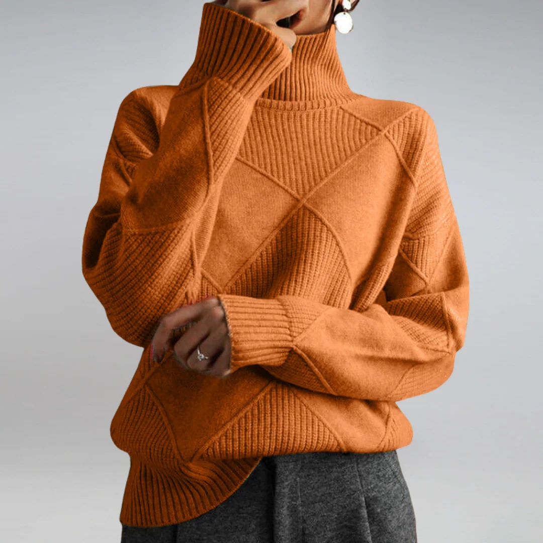 Damski sweter z dzianiny we wzór rombów-Sweaters for Women-Olave
