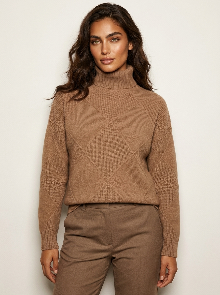Damski sweter z dzianiny we wzór rombów-Sweaters for Women-Olave