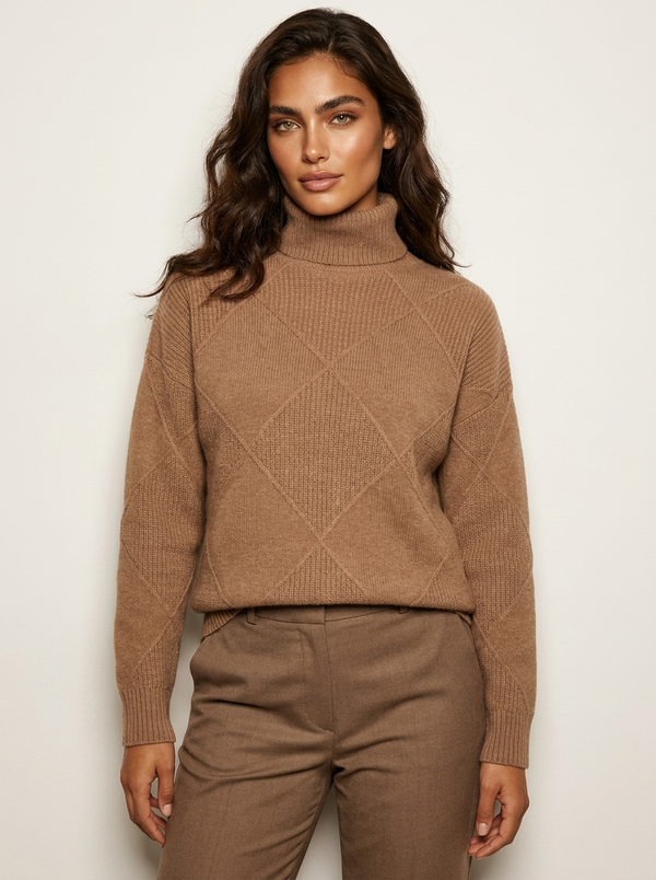 Damski sweter z dzianiny we wzór rombów-Sweaters for Women-Olave