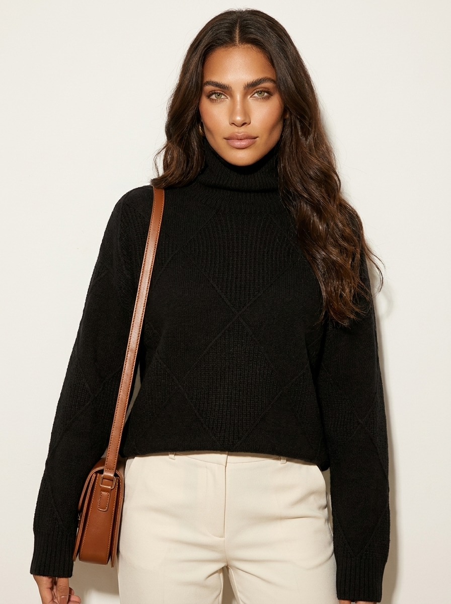 Damski sweter z dzianiny we wzór rombów-Sweaters for Women-Olave