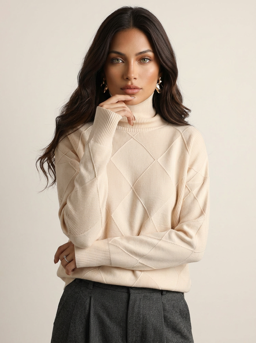 Damski sweter z dzianiny we wzór rombów-Sweaters for Women-Olave
