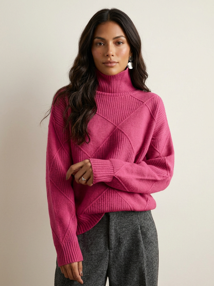 Damski sweter z dzianiny we wzór rombów-Sweaters for Women-Olave