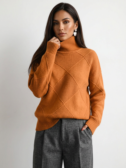 Damski sweter z dzianiny we wzór rombów-Sweaters for Women-Olave