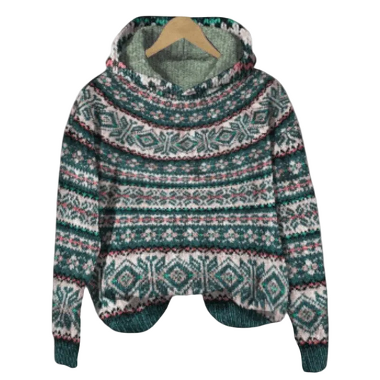 Damski sweter z kapturem i wzorem na całej powierzchni-Sweaters for Women-Olave