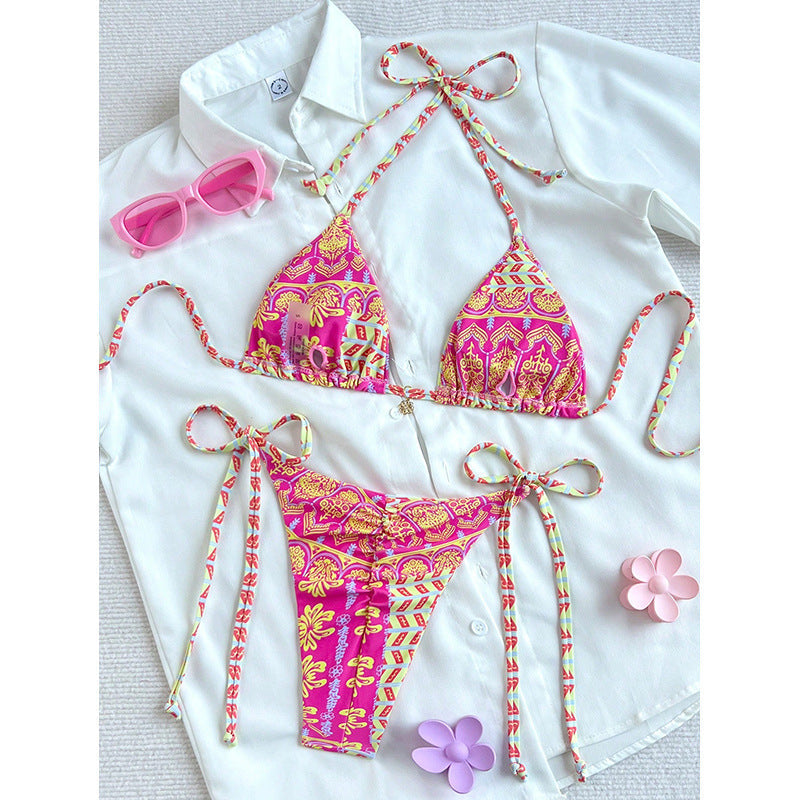 Damski wzorzysty zestaw bikini typu trójkąt-Swimwear for women-Olave