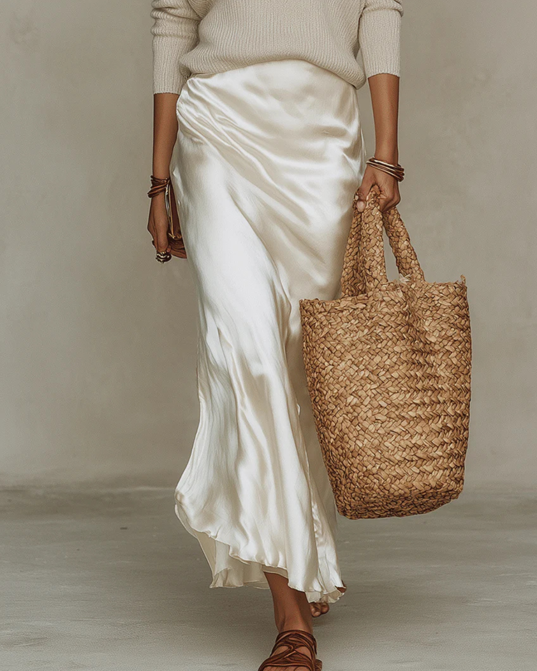 Damski zestaw: sukienka midi typu slip i sweter z dzianiny-Midi Dress-Olave