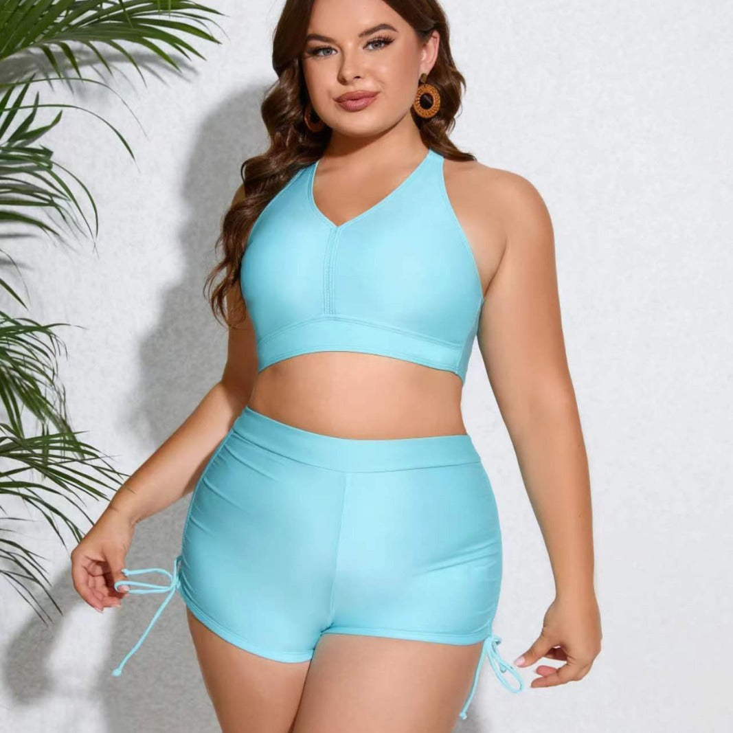 Damski zestaw tankini z szortami ze sznurkiem-Swimwear for Women-Olave