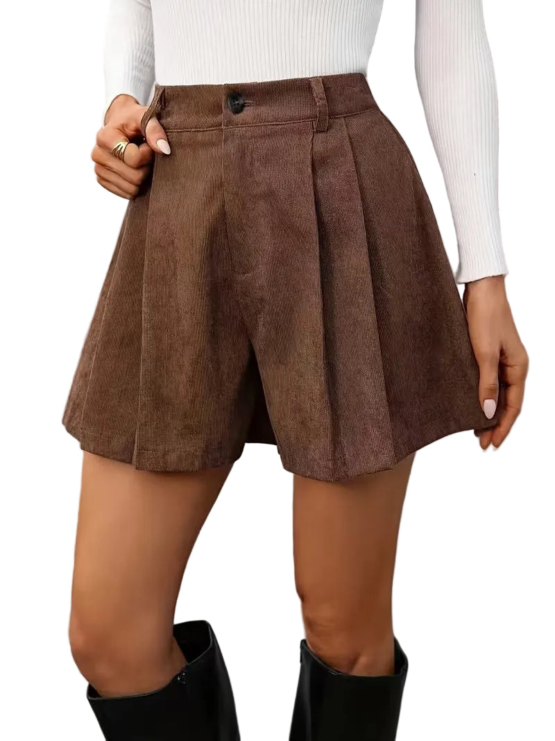 Damskie Szorty Z Wysokim Stanem I Plisami-Shorts for Women-Olave