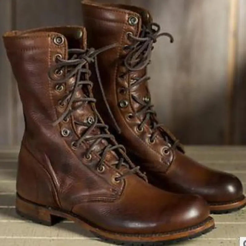 Damskie botki sznurowane z wywijanym mankietem-Footwear for men-Olave