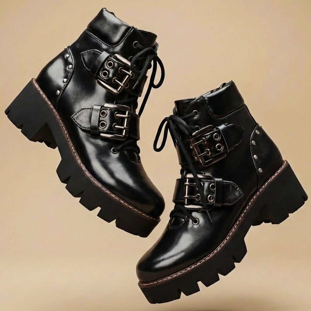 Damskie botki za kostkę w panterkę z klamrami-Footwear for women-Olave