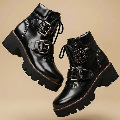 Damskie botki za kostkę w panterkę z klamrami-Footwear for women-Olave