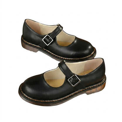 Damskie buty typu Mary Jane z paskiem na klamrę i przeszyciami-Footwear for women-Olave