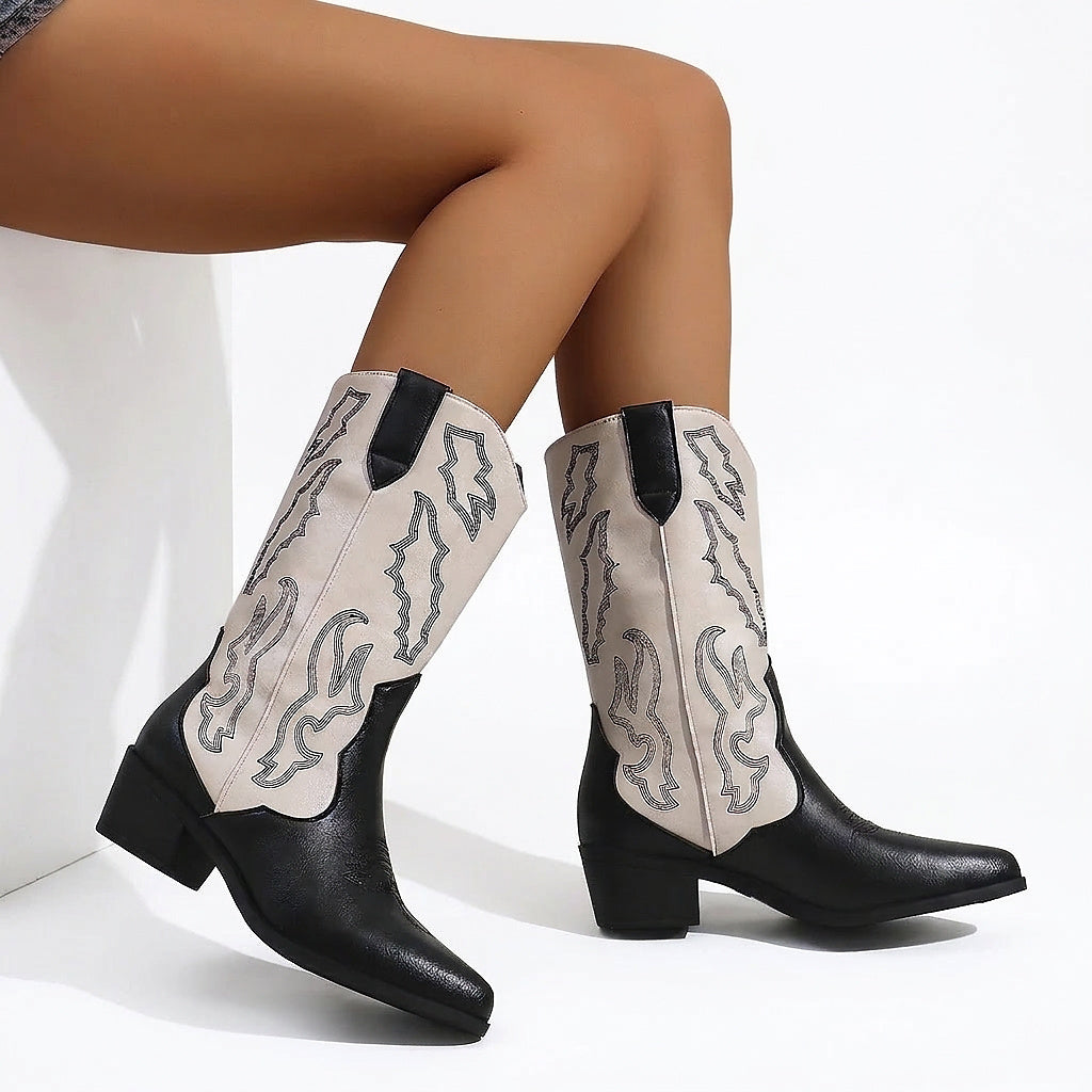 Damskie dwukolorowe kowbojki w stylu western-Footwear for women-Olave