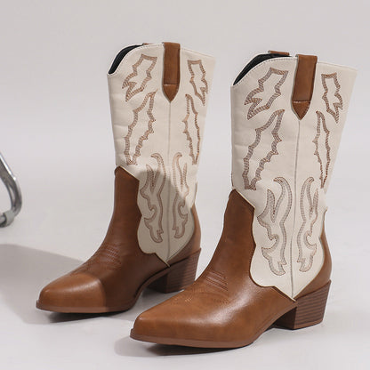 Damskie dwukolorowe kowbojki w stylu western-Footwear for women-Olave