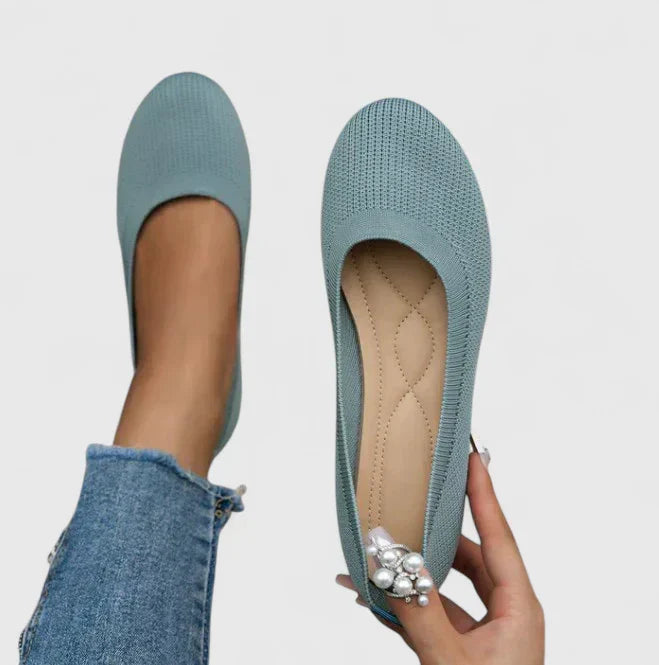Damskie dzianinowe baleriny wsuwane-Footwear for women-Olave