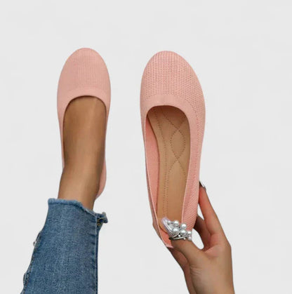 Damskie dzianinowe baleriny wsuwane-Footwear for women-Olave