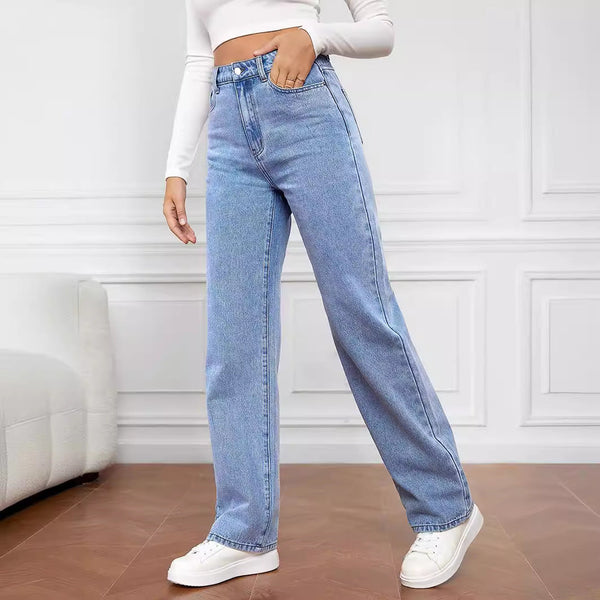 Damskie jeansy z wysokim stanem i prostymi nogawkami-Pants for Women-Olave