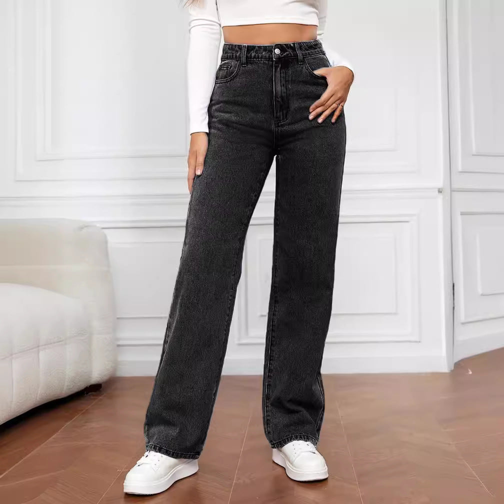 Damskie jeansy z wysokim stanem i prostymi nogawkami-Pants for Women-Olave