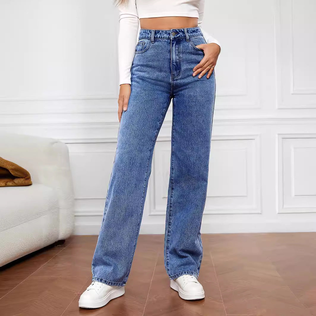 Damskie jeansy z wysokim stanem i prostymi nogawkami-Pants for Women-Olave