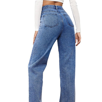 Damskie jeansy z wysokim stanem i prostymi nogawkami-Pants for Women-Olave
