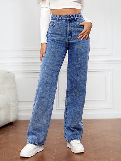 Damskie jeansy z wysokim stanem i prostymi nogawkami-Pants for Women-Olave