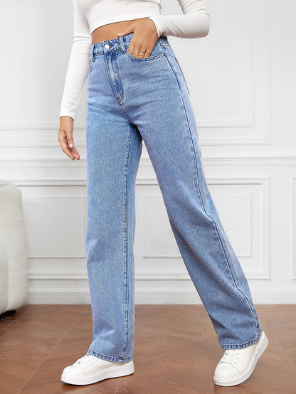 Damskie jeansy z wysokim stanem i prostymi nogawkami-Pants for Women-Olave