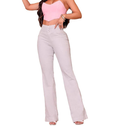 Damskie jeansy z wysokim stanem i rozszerzanymi nogawkami-Pants for Women-Olave