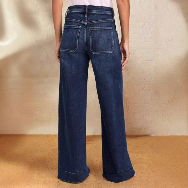 Damskie jeansy z wysokim stanem i szerokimi nogawkami ze sznurkiem-Pants for Women-Olave