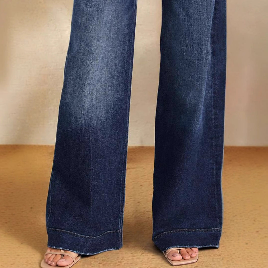 Damskie jeansy z wysokim stanem i szerokimi nogawkami ze sznurkiem-Pants for Women-Olave
