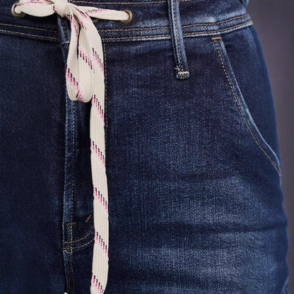 Damskie jeansy z wysokim stanem i szerokimi nogawkami ze sznurkiem-Pants for Women-Olave