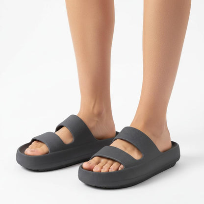 Damskie klapki wsuwane z dwoma paskami-Footwear for women-Olave