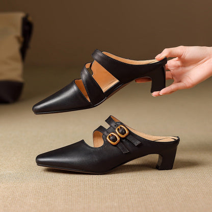 Damskie klapki z kwadratowym noskiem i dwoma paskami-Footwear for women-Olave