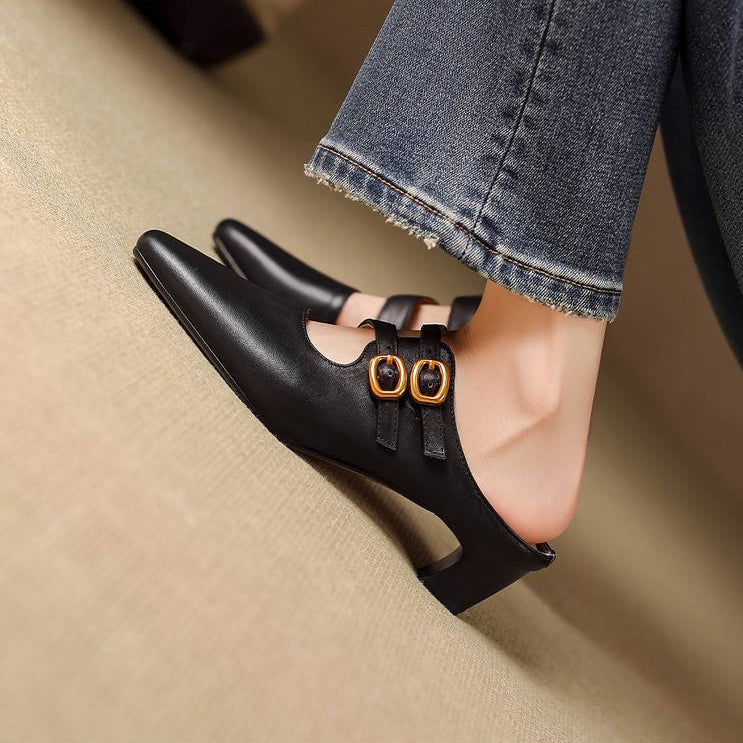 Damskie klapki z kwadratowym noskiem i dwoma paskami-Footwear for women-Olave