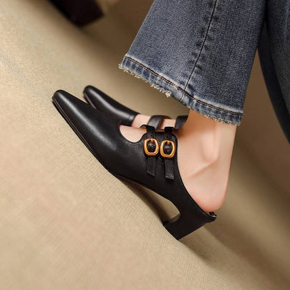 Damskie klapki z kwadratowym noskiem i dwoma paskami-Footwear for women-Olave