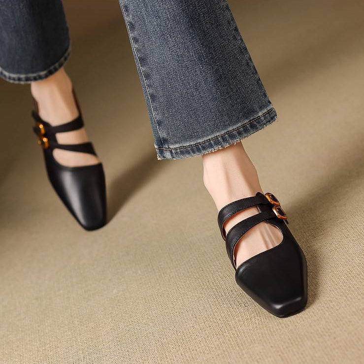 Damskie klapki z kwadratowym noskiem i dwoma paskami-Footwear for women-Olave