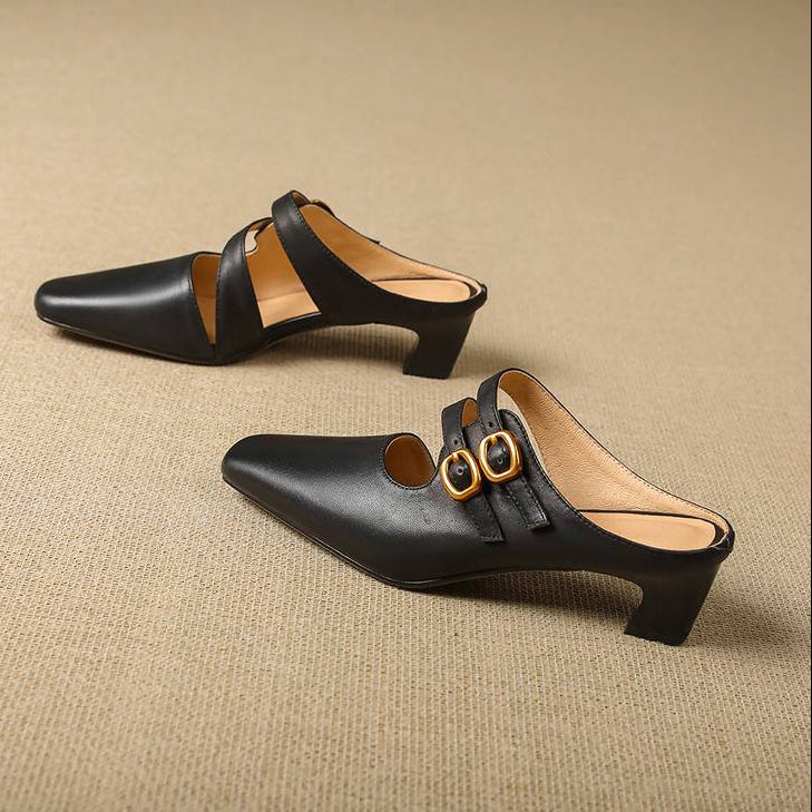 Damskie klapki z kwadratowym noskiem i dwoma paskami-Footwear for women-Olave