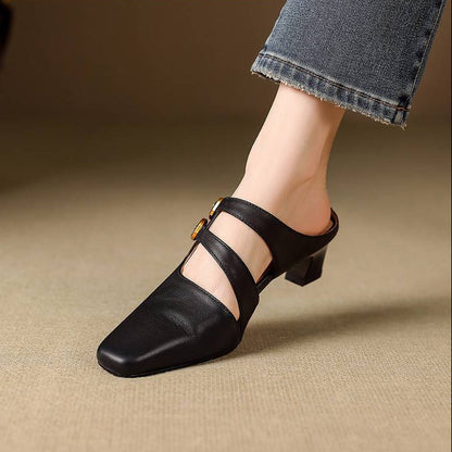 Damskie klapki z kwadratowym noskiem i dwoma paskami-Footwear for women-Olave