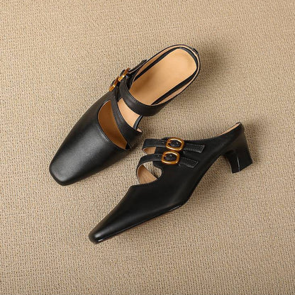 Damskie klapki z kwadratowym noskiem i dwoma paskami-Footwear for women-Olave