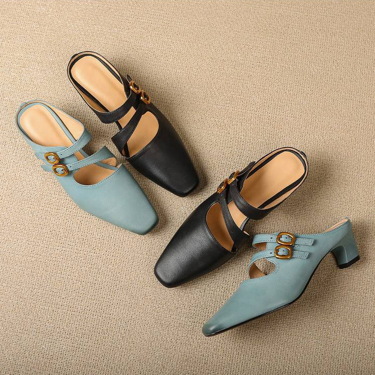 Damskie klapki z kwadratowym noskiem i dwoma paskami-Footwear for women-Olave
