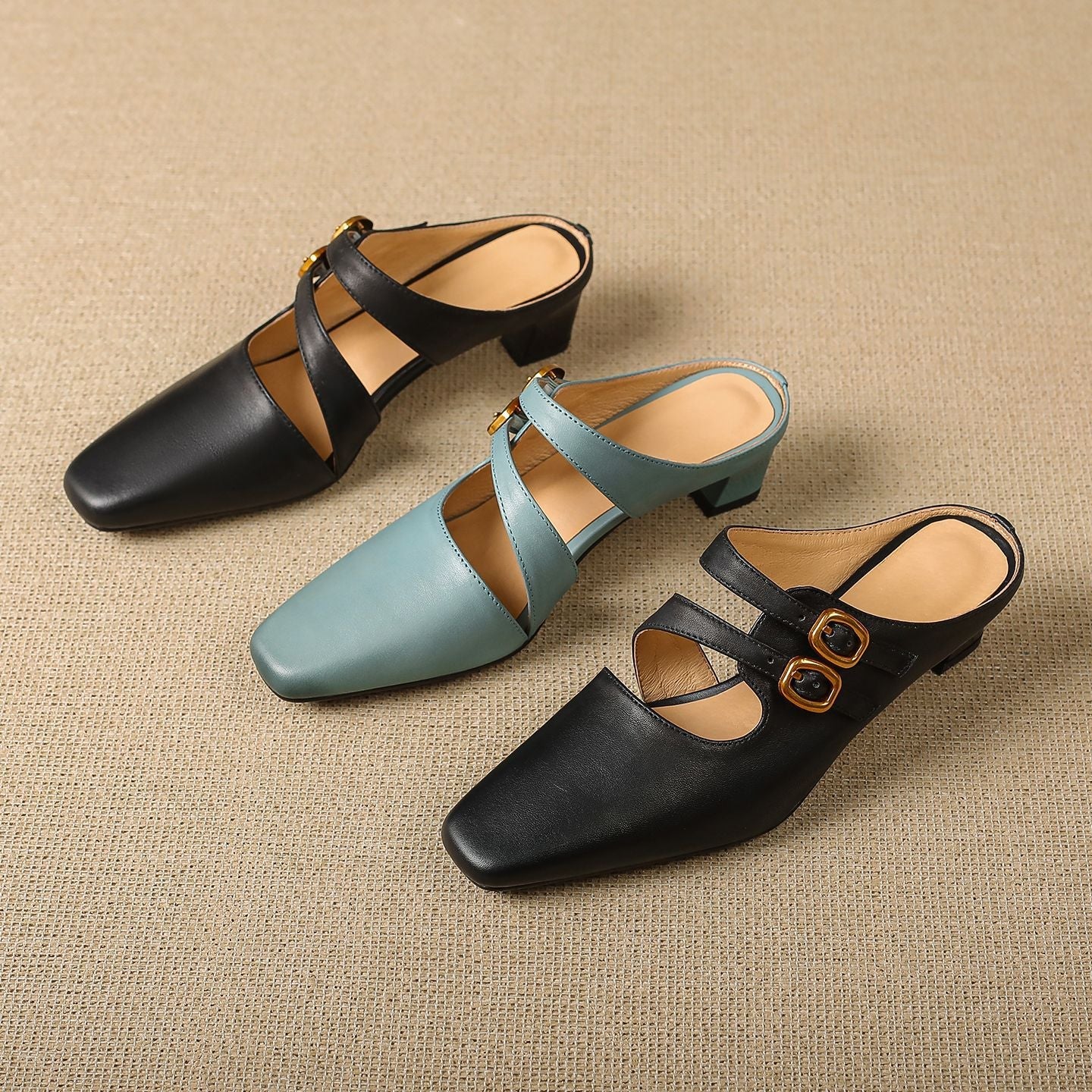 Damskie klapki z kwadratowym noskiem i dwoma paskami-Footwear for women-Olave