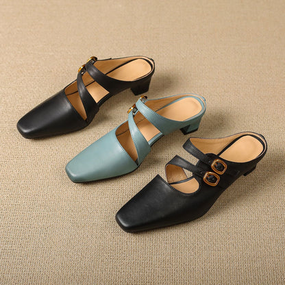 Damskie klapki z kwadratowym noskiem i dwoma paskami-Footwear for women-Olave