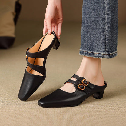 Damskie klapki z kwadratowym noskiem i dwoma paskami-Footwear for women-Olave