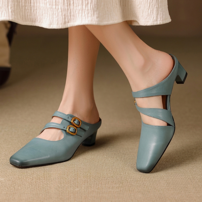 Damskie klapki z kwadratowym noskiem i dwoma paskami-Footwear for women-Olave