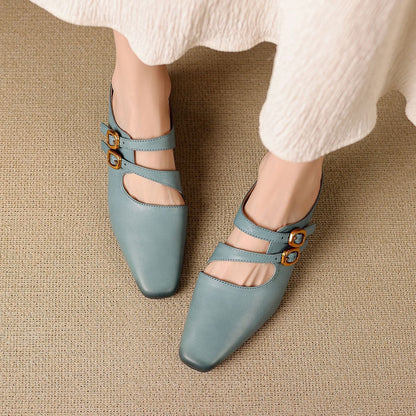 Damskie klapki z kwadratowym noskiem i dwoma paskami-Footwear for women-Olave